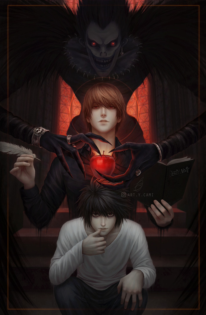   , , Anime Art, Death Note, L Lawliet, Light Yagami, Ryuk