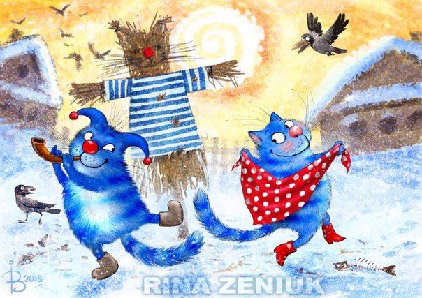 Blue cats Winter is gone, notes have come - Rina Zenyuk, cat, Catomafia, Nyasha, Drawing