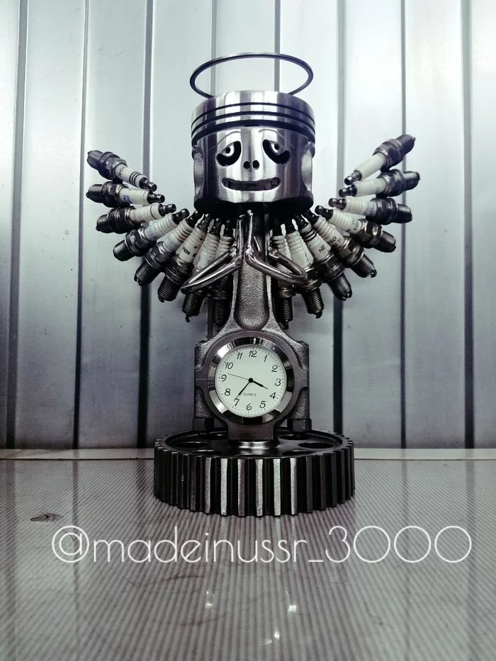 Angel of internal combustion - My, Welding, Piston, Clock, Auto, Angel, Needlework, With your own hands, Video, Longpost, Needlework with process