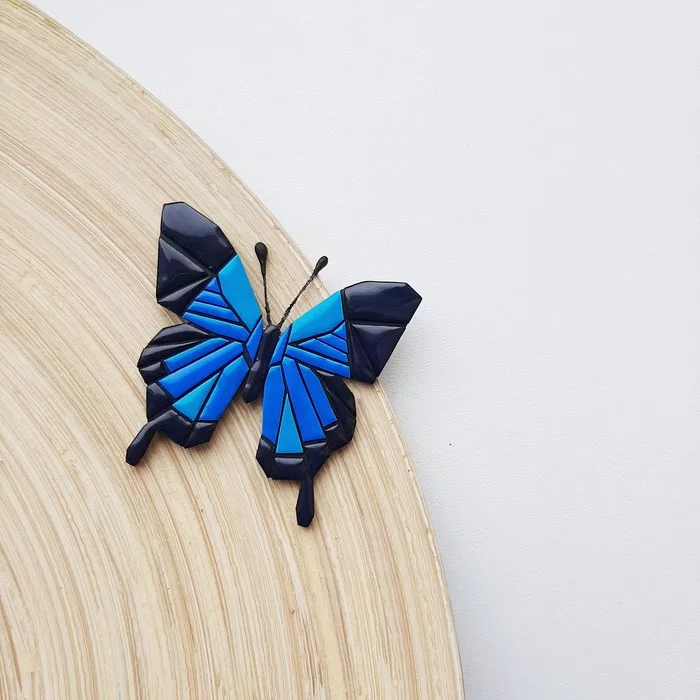 POLYMER CLAY (STYLISH GEOMETRY) - My, Polymer clay, With your own hands, Лепка, Needlework without process, Brooch, Butterfly, Neodymium magnets, Handmade, Longpost