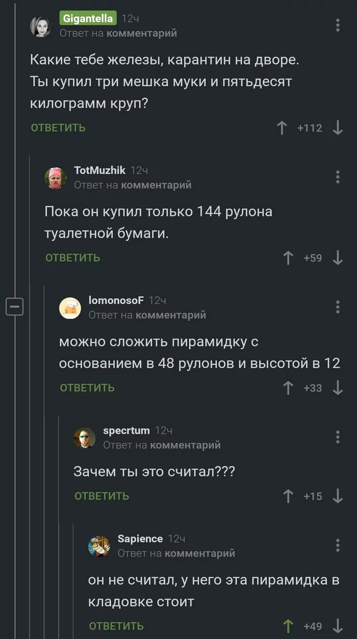 Запасы на карантин - Комментарии на Пикабу, Туалетная бумага, Карантин, Железы, Кладовка, Скриншот