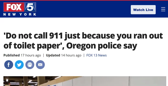 In the US, they are strongly advised not to call the police when there is no toilet paper - USA, Police, 911, Coronavirus, Toilet paper, Screenshot, Facebook, Humor