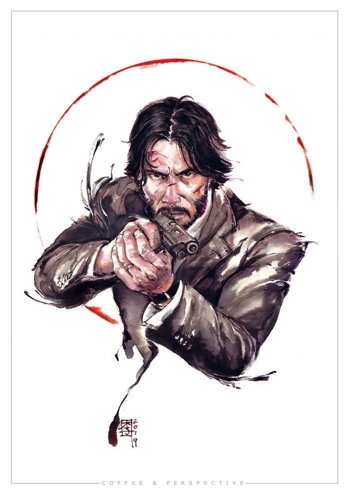 John Wick - Art, Drawing, Movies, John Wick, Marc Lee, Keanu Reeves