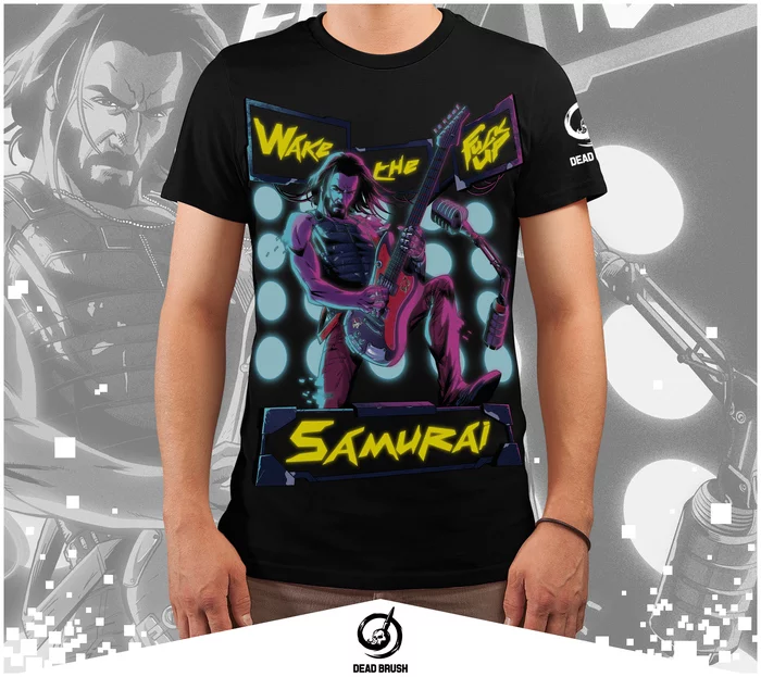 Wake up Erzhan, we have a city to burn! - My, Cyberpunk 2077, Keanu Reeves, T-shirt, Johnny Silverhand