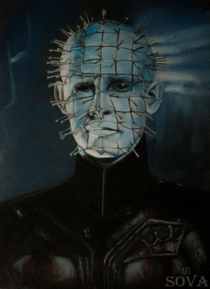 Portrait of Pinhead - My, Dry pastel, Pinhead, Hellraiser, Portrait, Fan art, Art