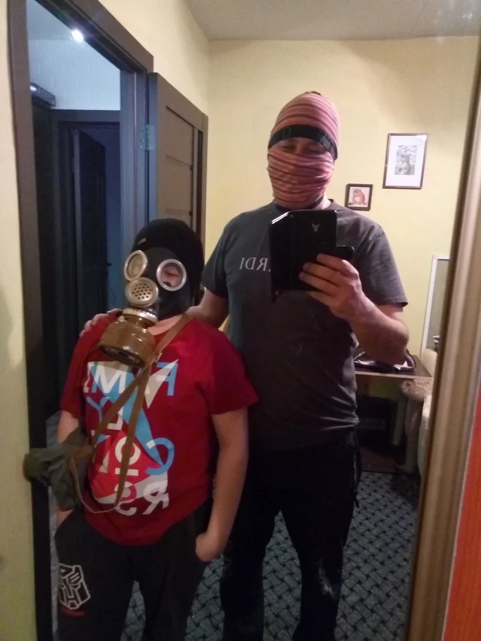 How my son and I avoid coronavirus - Coronavirus, Mask, Gauze bandage, Video, Longpost