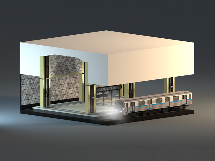Станция «Селигерская» Московского метро Low Poly