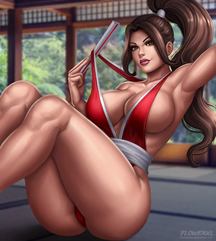 Mai Shiranui - NSFW, Рисованная эротика, Эротика, Арт, Flowerxl, The King of Fighters, Mai Shiranui, Сиськи