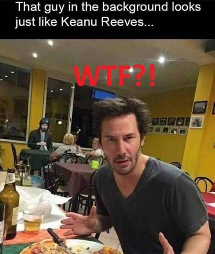 The guy in the background looks like Keanu) - Keanu Reeves, Similarity, Accident, Photoshop, Picture with text, Photoshop master
