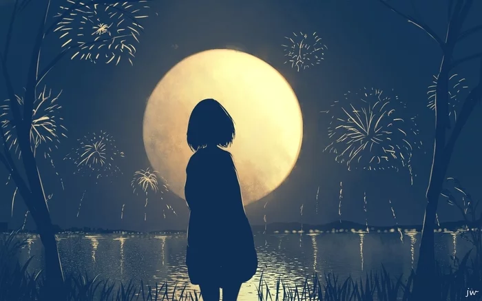 Works by artist JW - Art, Drawing, Background, Illustrations, Landscape, Girls, Sky, Starry sky, Longpost, Huashijw