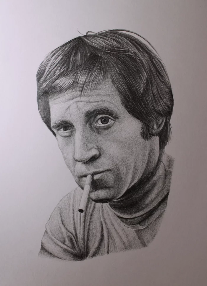 Portrait of Vladimir Semyonovich Vysotsky - My, Vladimir Vysotsky, Drawing, Pencil drawing, Portrait, Self-taught, Graphite