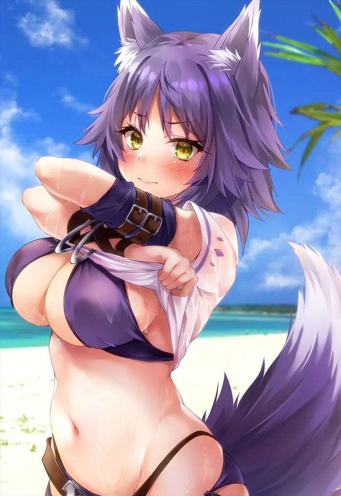 Anime Art - NSFW, Anime, Anime art, Princess Connect! Re: Dive, Aki Makoto, Animal ears, Breast, Swimsuit