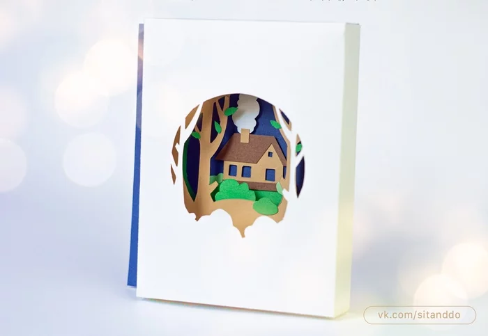 Step-by-step master class “Volume postcard with a house” - My, Papercraft, Handmade, Hyde, Master Class, Needlework with process, Craft, Longpost, Paper