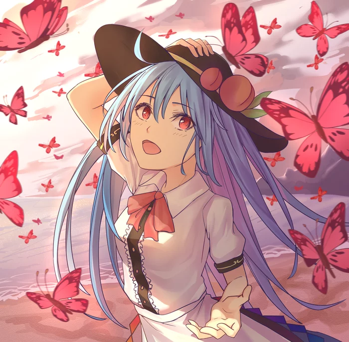 Butterflies - Touhou, Hinanawi tenshi, Anime art, Anime, Art, Not anime