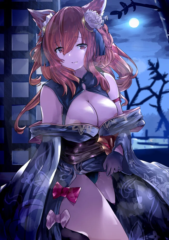 Anthuria - NSFW, Anthuria, Granblue fantasy, Yukata, Anime, Anime art, Breast, Animal ears, Pantsu