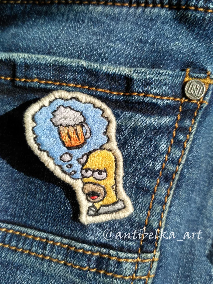 Brooch Homeric - My, Needlework without process, Embroidery, Brooch, Stripe, The Simpsons, Homer Simpson, With your own hands, Longpost