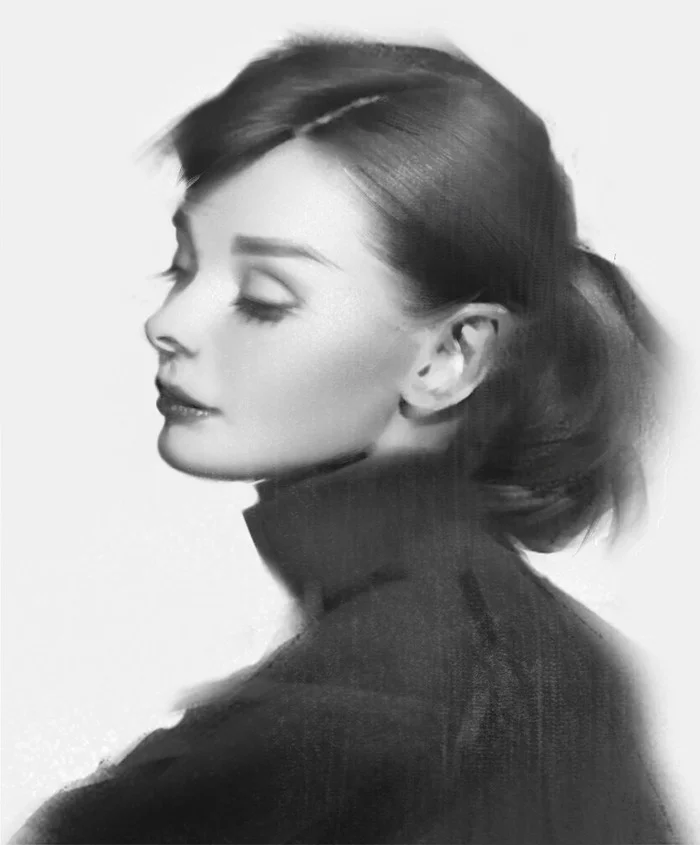 Audrey Hepburn - Art, Black and white, Audrey Hepburn, Profile, Ley Bowen