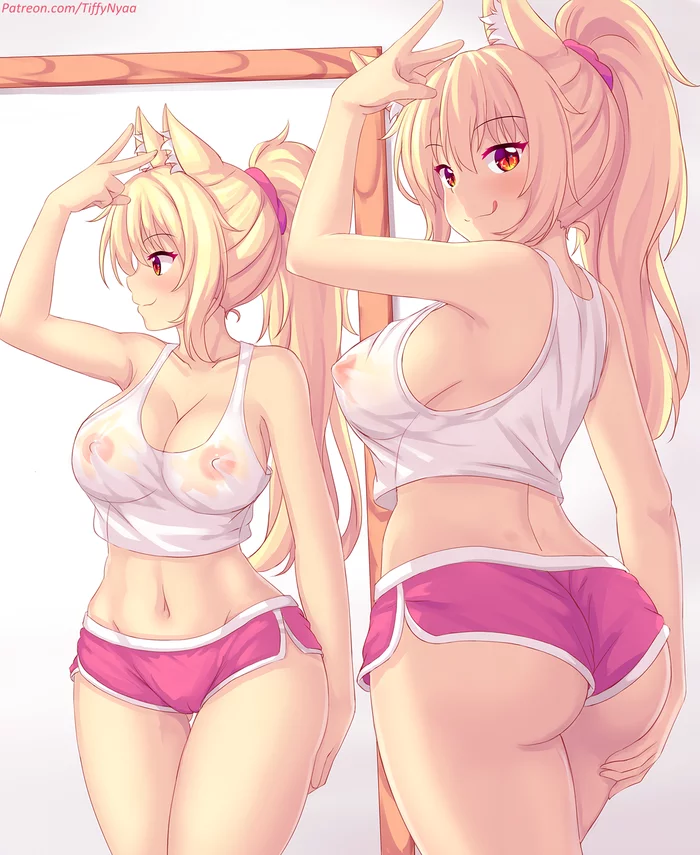 Tiffy became popular) - NSFW, Anime, Breast, Anime art, Original character, Animal ears, Tiffy, Fastrunner2024, Booty