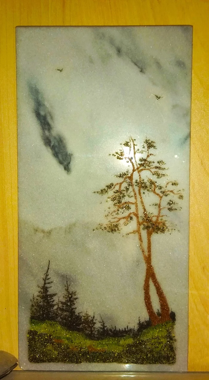 Landscape on marble - My, Needlework without process, The photo, A rock, Painting, Landscape, Longpost, Marble