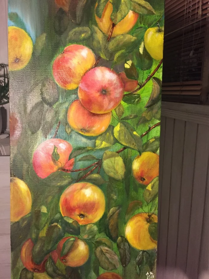 Self-taught paintings - My, Oil painting, Painting, Apples