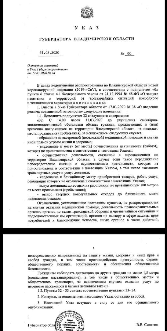 General self-isolation regime in the Vladimir region - My, Quarantine, Coronavirus, Epidemic, Vladimir region, Law, Right, Longpost