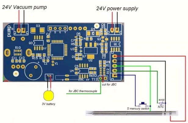 Connection diagram of HAKKO T12 tip to KSGER board on STM32 - Stm32, Ksger, Hakko T12, Soldering iron, Connection