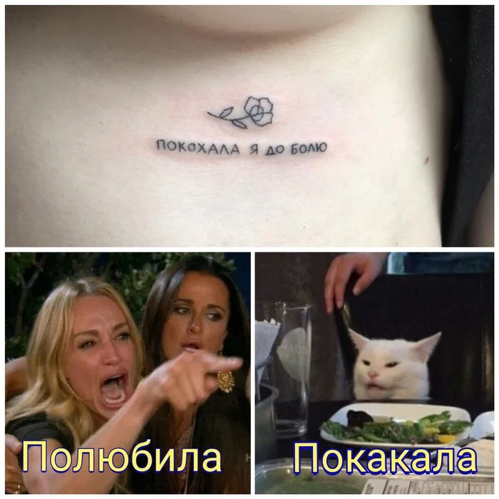 I choked to the point of pain - Memes, Humor, Two women yell at the cat, Tattoo, Collage