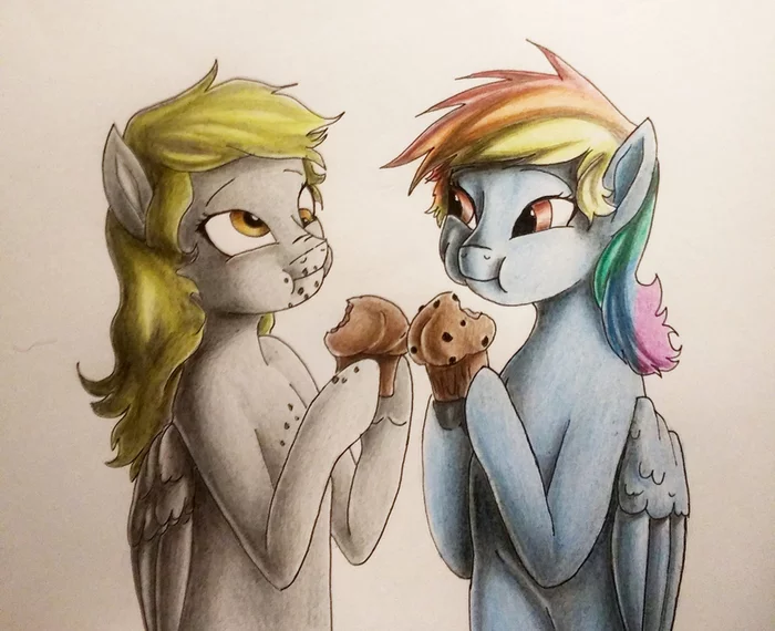 Делятся мафинами - Derpy Hooves, Rainbow Dash, My Little Pony