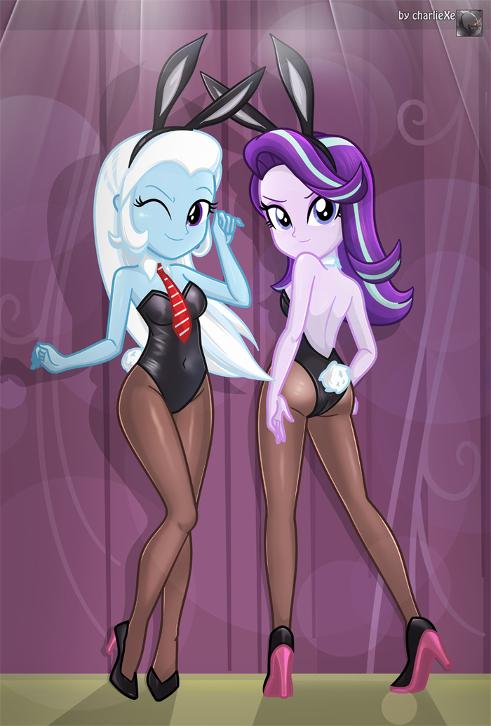     My Little Pony, Equestria Girls, Trixie, Starlight Glimmer, MLP Edge, Bunnysuit, Charliexe