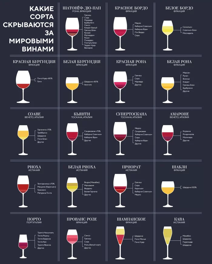 What varieties are hidden behind the famous world wines? - My, Wine, Alcohol, Infographics