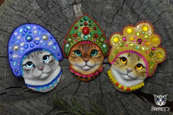 Russian beauties) - My, Polymer clay, Handmade, Brooch, Needlework without process, cat, Longpost