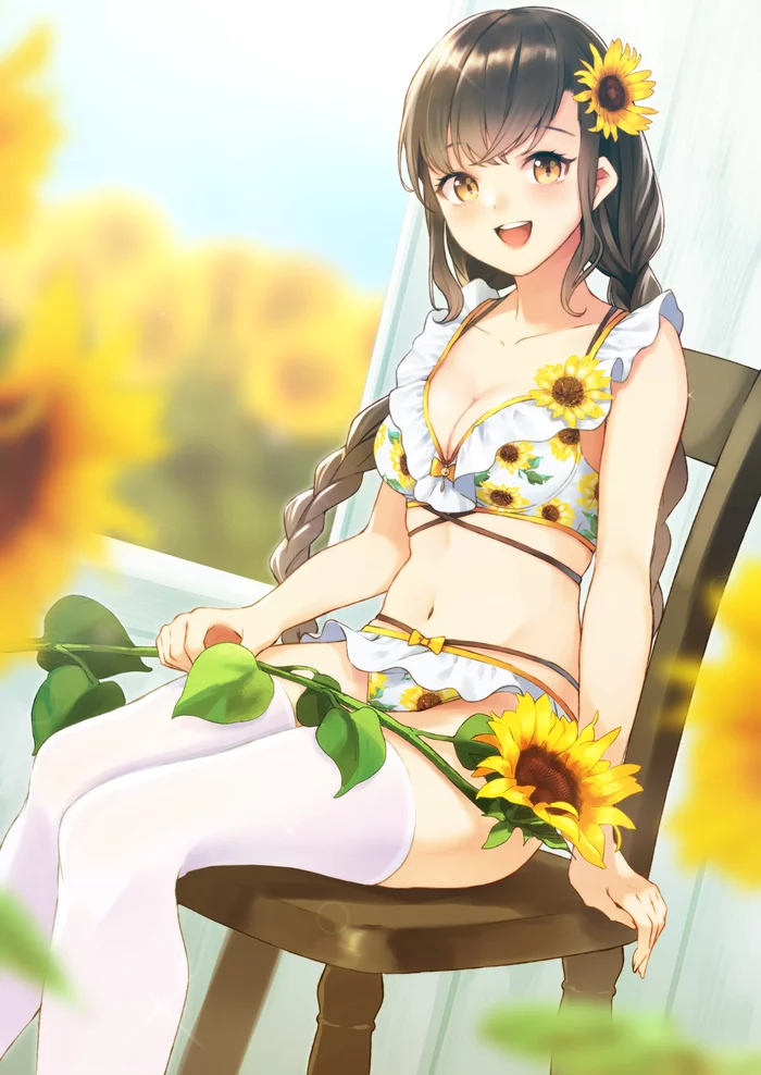 Sunflowers - Anime Art, Original Character, Подсолнух, Аниме