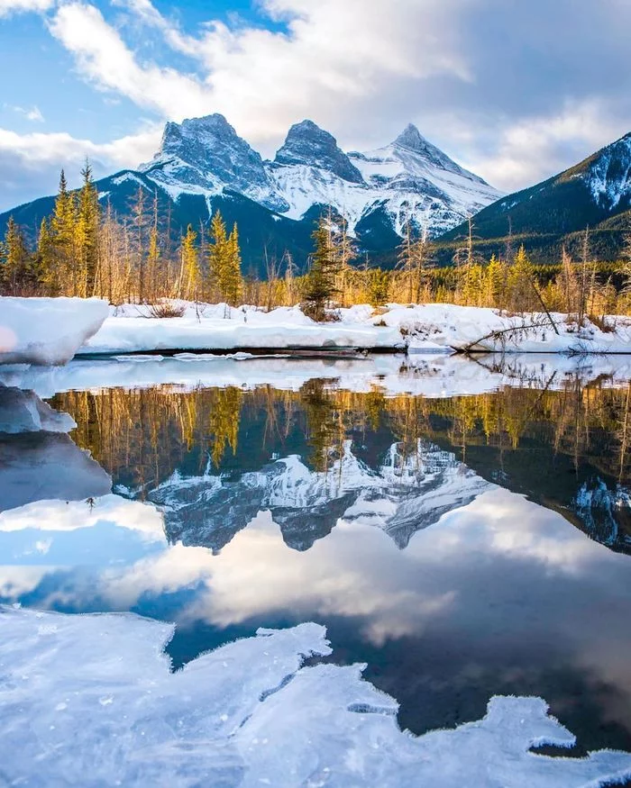 3 sisters - The mountains, Water, Reflection, Snow, Tree, Nature, The photo
