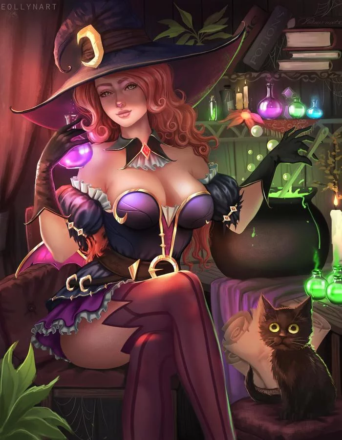 A little magic - NSFW, Art, Erotic, Boobs, League of legends, Miss fortune, OnOff, Witches, Eollynart, Longpost