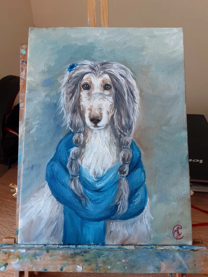 Lady in a doggy - My, Oil painting, Dog, Creation, Longpost