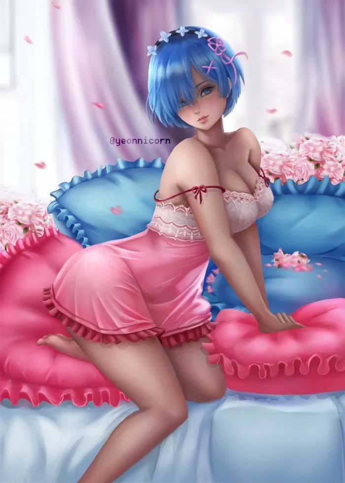 Sweet dreams - NSFW, Rem (Re: Zero Kara), Re: Zero Kara, Anime art, Anime, Art, Erotic, Peignoir