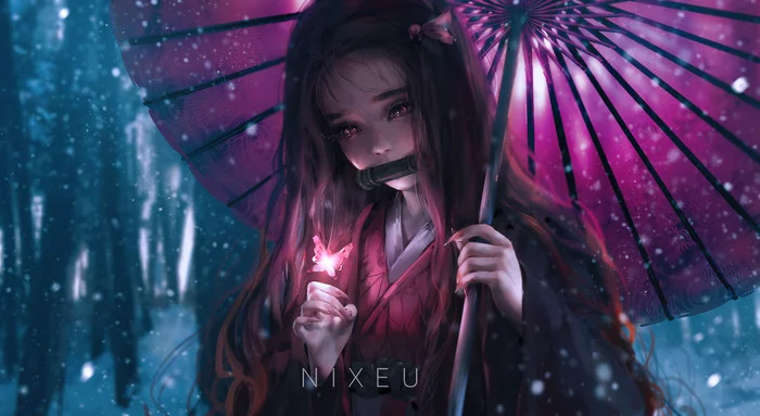 Pink - Art, Anime, Anime art, Kimetsu no yaiba, Nezuko Kamado, Nixeu, Artstation