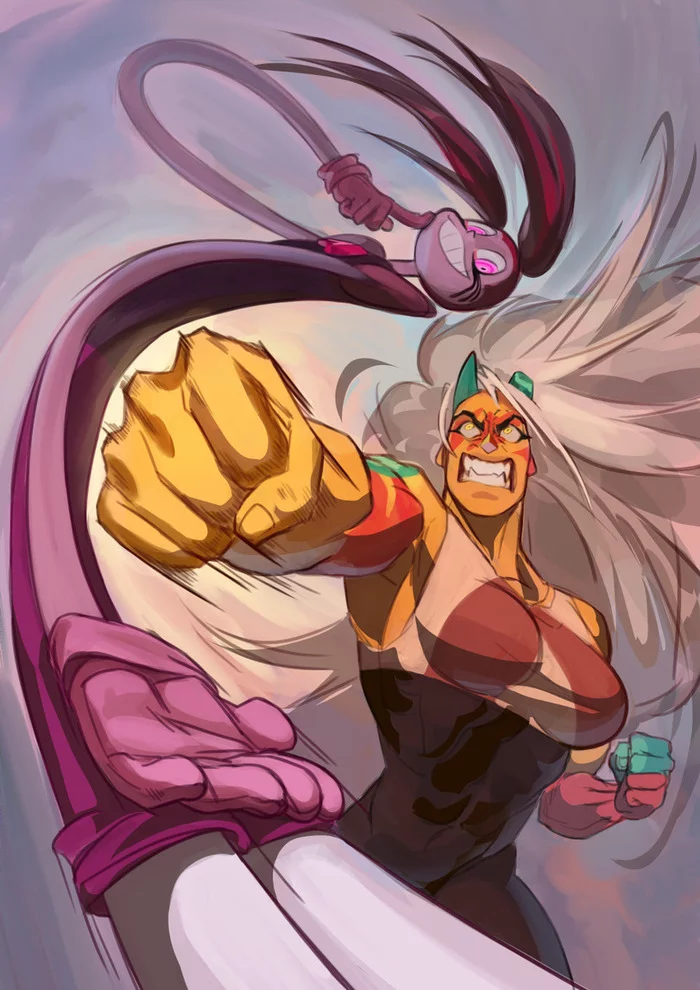 Strength vs Dexterity - Steven universe, Spinel, Art, Cartoons, Jasper, Morkovkasvekla, Strong girl