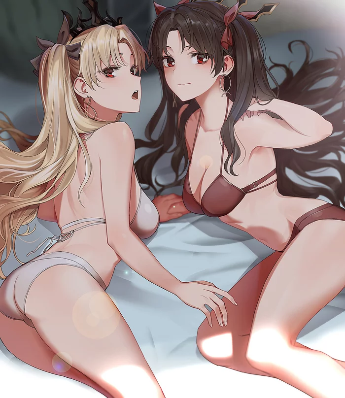 FGO Girls - NSFW, Аниме, Anime Art, Fate Grand Order, Ishtar, Ereshkigal, Нижнее белье, Попа, Грудь