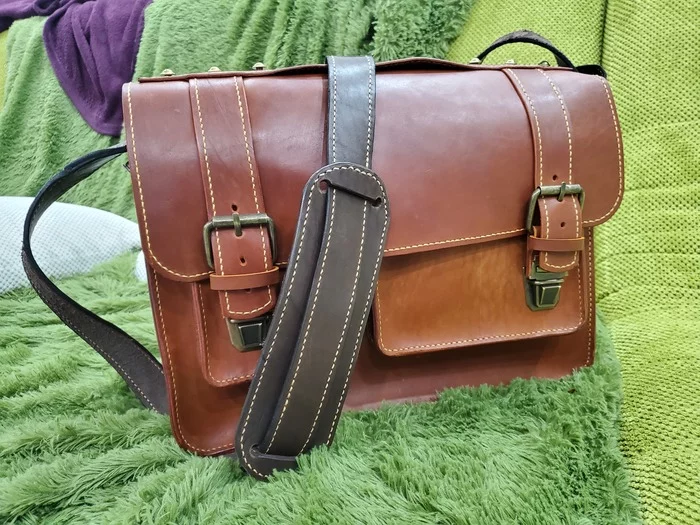 Leather briefcase. Brown - My, Leather products, Leather, With your own hands, Briefcase, Handmade, Longpost, Needlework with process