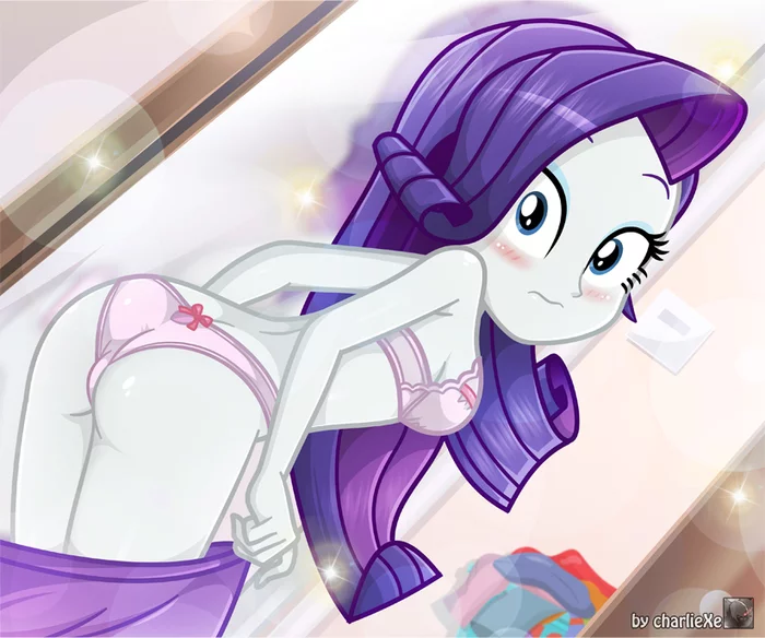 Someone came in without knocking... - NSFW, My little pony, Equestria girls, Rarity, MLP Edge, Charliexe, Underwear