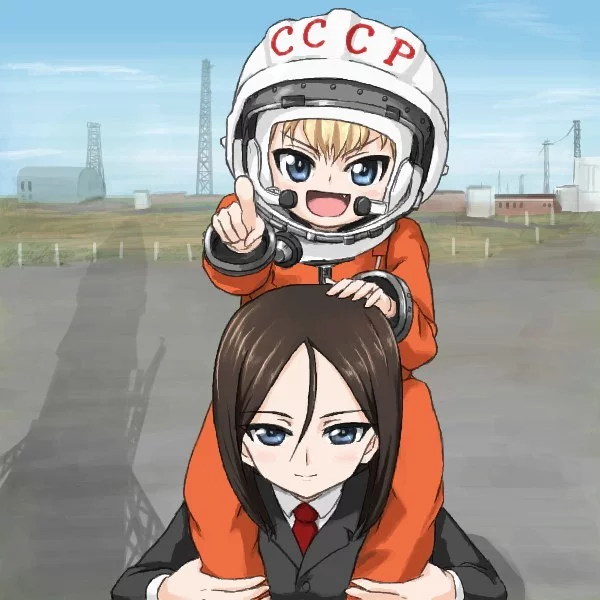 Sergei Pavlovich Korolev accompanies Yuri Alekseevich Gagarin to the Vostok rocket. Declassified photo... - Girls und panzer, Nona, Katyusha, Anime art, Anime