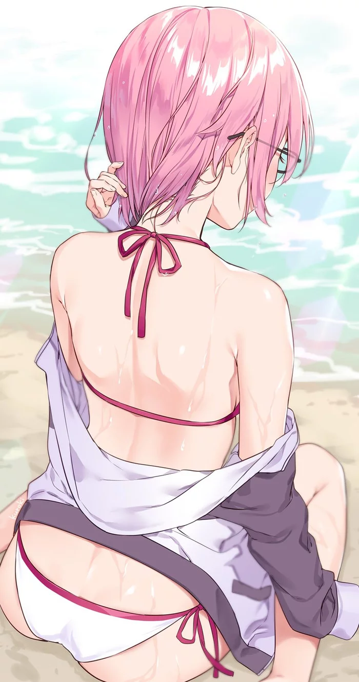 Mashu - Fate, Fate grand order, Mashu Kyrielight, Anime, Anime art, Swimsuit, Back