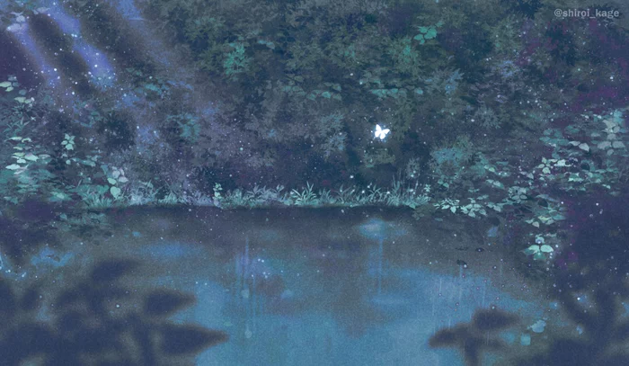 Night lake - My, Digital drawing, Clip Studio Paint