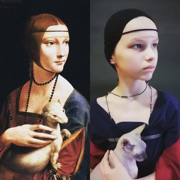 It turned out funny)) - My, lady with ermine, Sphinx, cat, Insulation, Challenge, Painting, Leonardo da Vinci