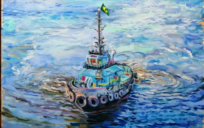 Azimuth tug - My, Tow, Klimov, Oil painting