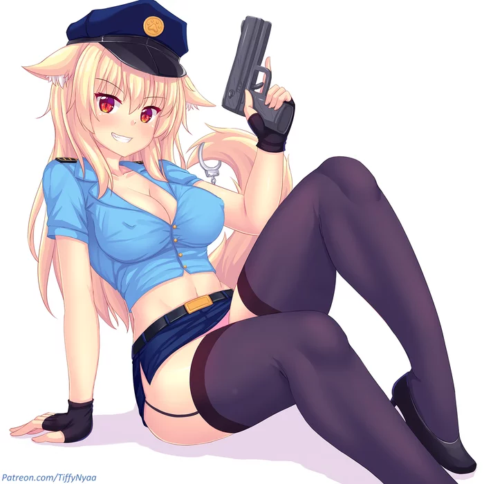 You're under arrest) - NSFW, Anime, Anime art, Original character, Animal ears, Tiffy, Fastrunner2024, Neko, Pantsu