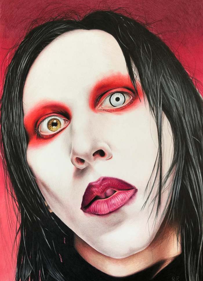 Marilyn Manson with colored pencils - Marilyn Manson, Drawing, Portrait, Phone wallpaper