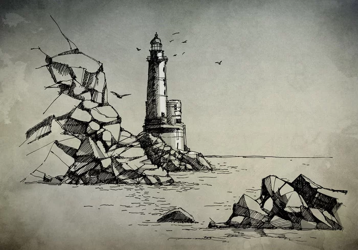 Aniva - My, Lighthouse, Aniva, Graphics, Drawing, Sketch