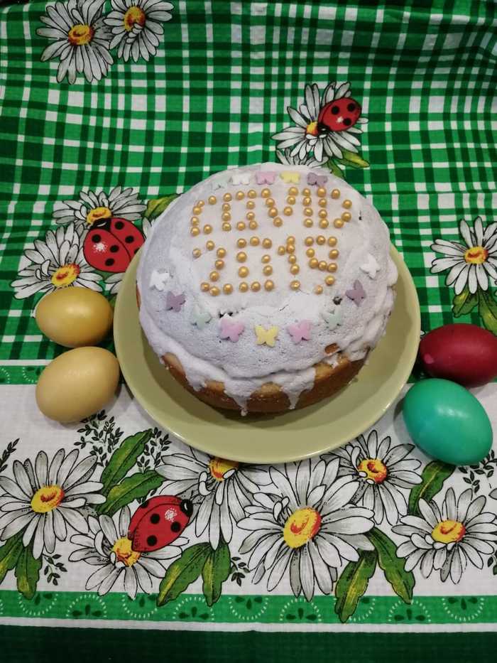 The intersection of two actualities - My, Easter, Kulich, Coronavirus, Design, Bakery products